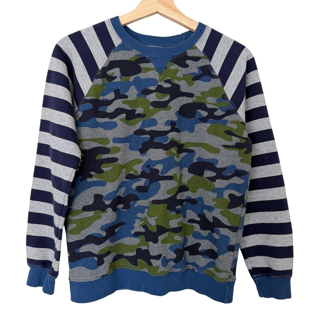 Hanna Andersson Boys Camo Raglan Striped Sleeve Sweatshirt Size 160/‎ US 14-16